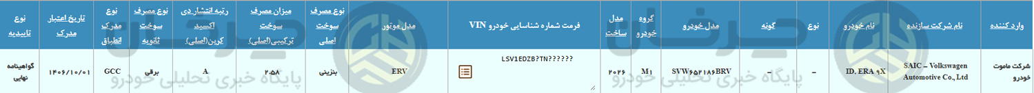 گواهی تایید نوع فولکس‌واگن ID. ERA 9X برای ماموت خودرو صادر شد!